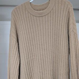 aerie Ribbed Soft Oversized Sweater in Tan